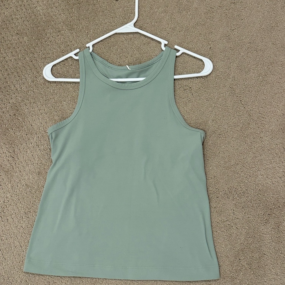 Sage Green Sleeveless Tank Top with Crew Neck